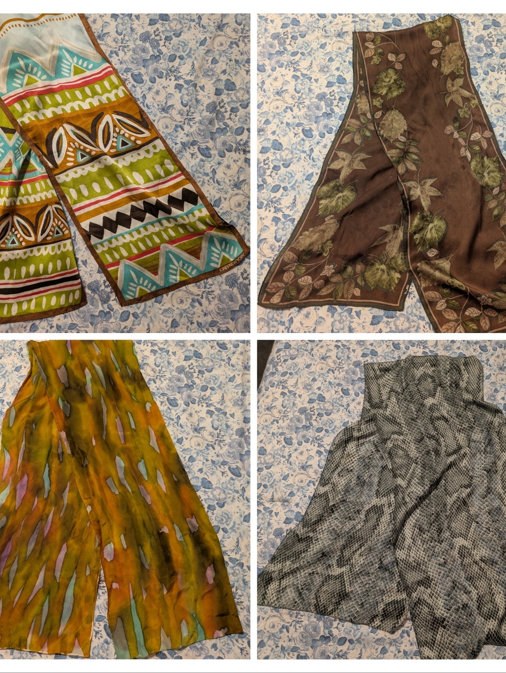 Set of 4 Silk Long/Rectangular Scarves